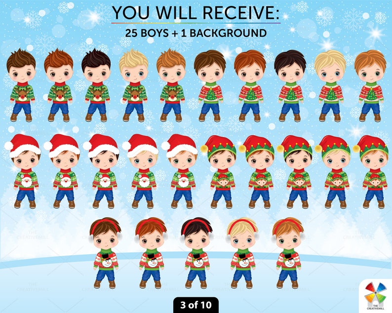 Christmas Boy Clipart Vector Little Boy Character Winter - Etsy