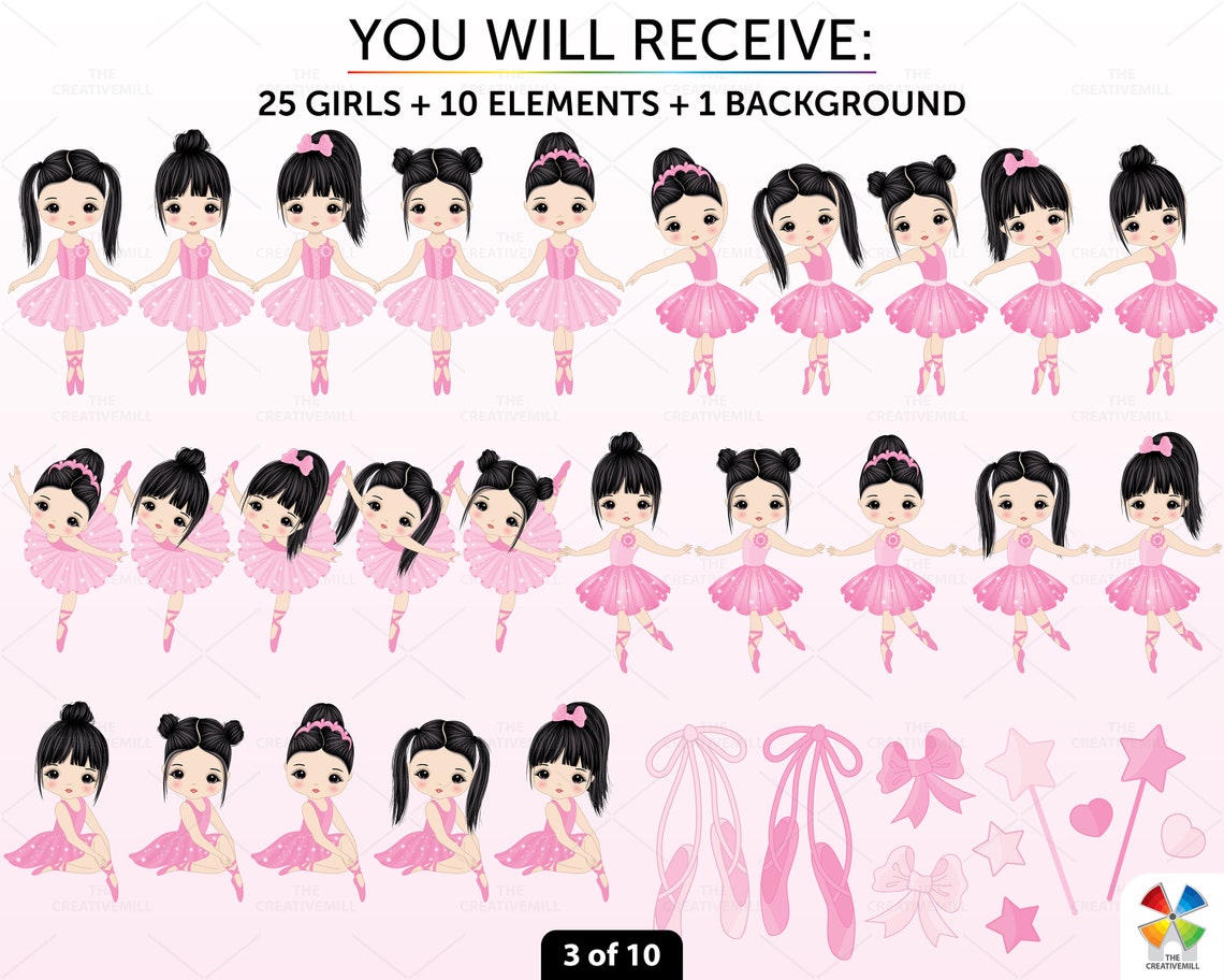 Asian Ballerina Clipart Vector Ballet Girl Ballerina PNG - Etsy