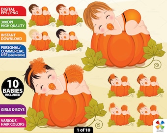 Baby Sleeping Pumpkin Clipart, Vector Little Pumpkin, 1st Halloween, Baby Shower, Autumn, Caucasian, Cartoon Baby PNG, Cute Baby Clip Art