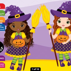 Halloween Witch Clipart - Halloween Clipart, Witch Clipart, Vector Halloween Clipart, Halloween Girls Clipart, Cute Witch Clipart