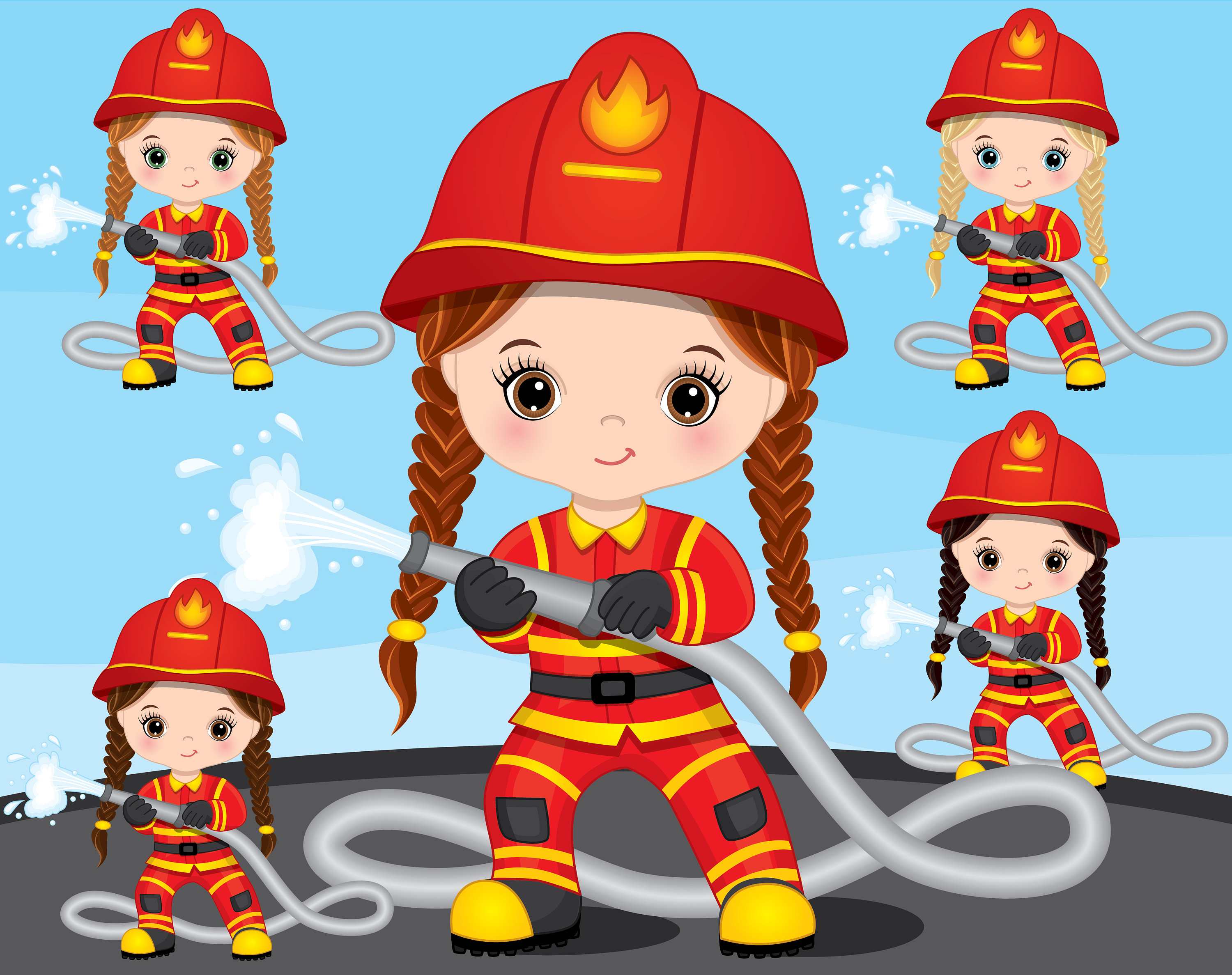 Girl Firefighter Clipart Vector Fireman Clipart Little Girl | Etsy