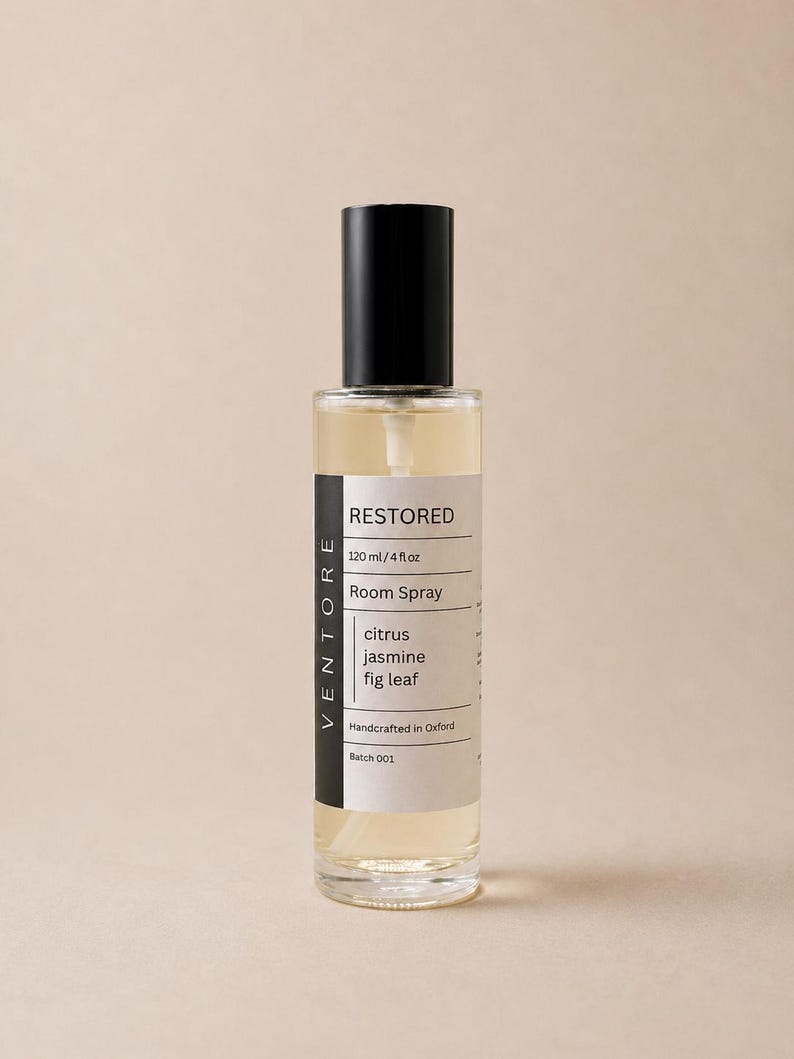 VENTORÉ Restored room spray 120ml, citrus and fig leaf home fragrance in glass bottle