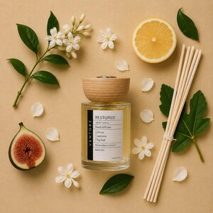 RESTORED Reed Diffuser 100ml - Citrus & Fig Leaf - Alcohol Free Hand Poured Home Fragrance, Jasmine White Musk, 8-12 Weeks image 2