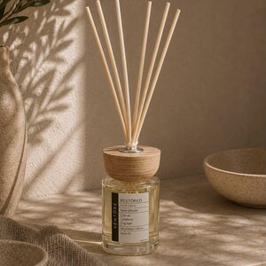 RESTORED Reed Diffuser 100ml - Citrus & Fig Leaf - Alcohol Free Hand Poured Home Fragrance, Jasmine White Musk, 8-12 Weeks image 4