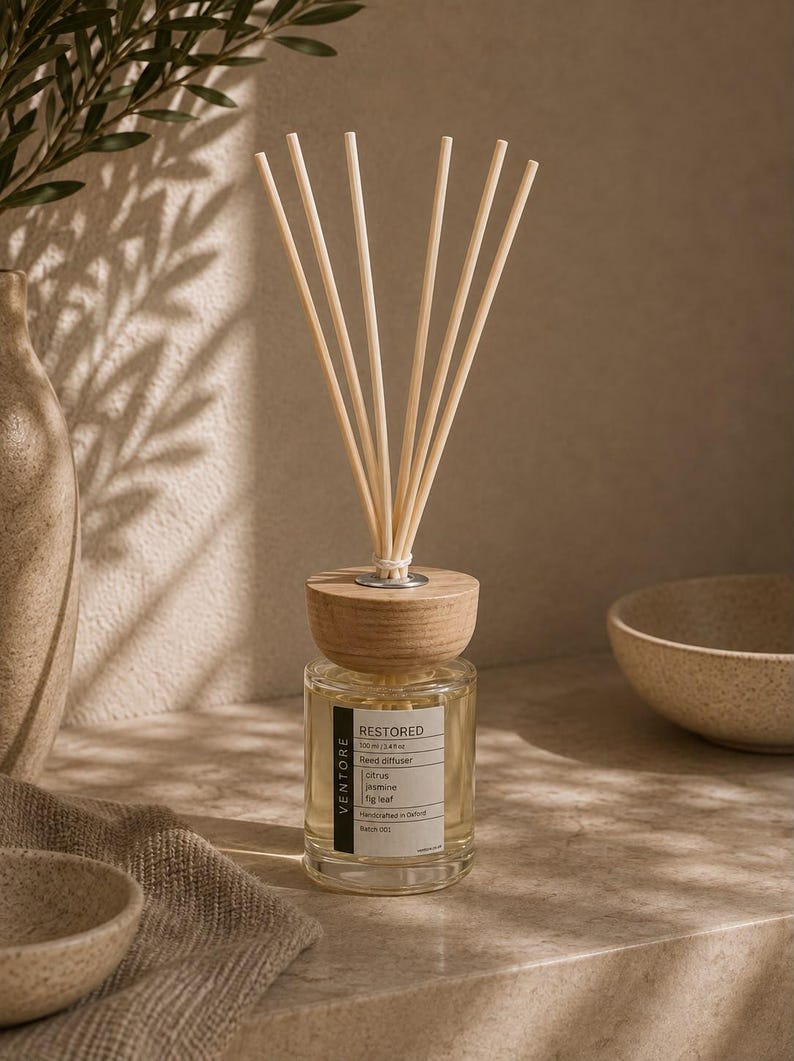 RESTORED Reed Diffuser 100ml - Citrus & Fig Leaf - Alcohol Free Hand Poured Home Fragrance, Jasmine White Musk, 8-12 Weeks image 4