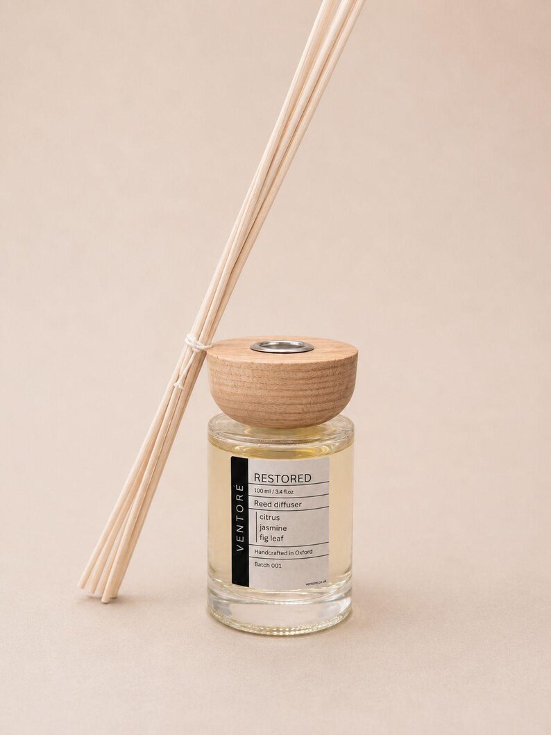 VENTORÉ Restored reed diffuser 100ml, citrus and fig leaf home fragrance in glass bottle with reeds