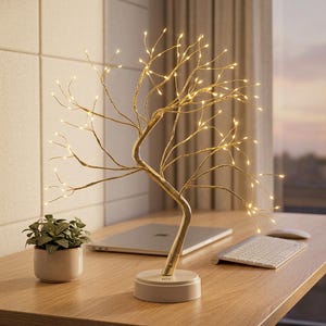 LED Cherry Blossom Table Lamp, USB Remote Control Tree Light, Bedroom Bedside Decor, Desktop Night Lamp, Home Festival Lighting