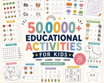 50,000+ Educational Activities for Kids | Printable Worksheets Bundle | Preschool & Kindergarten | PLR MRR | Instant Download