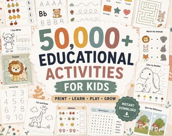 50,000+ Kids Activity Bundle | Printable Coloring Pages, Worksheets & Games | Preschool Learning | Instant Download | PLR