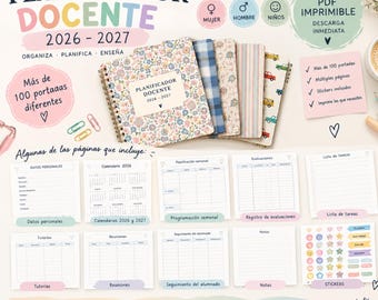 2026-2027 Printable PDF Teacher Planner | Spanish Teacher Planner | Over 100 Cover Pages | School Planning and Assessment