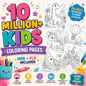 10 Million+ Coloring Pages for Kids | Printable Coloring Sheets | Animals, Dinosaurs, Unicorns & More | PLR MRR