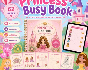 Princess Busy Book | 62 Printable Learning Activities for Preschool Girls | Editable Canva PDF | Instant Download