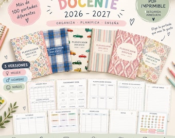 2026-2027 Printable PDF Teacher Planner | Spanish Teacher Planner | Over 100 Cover Pages | School Planning and Assessment