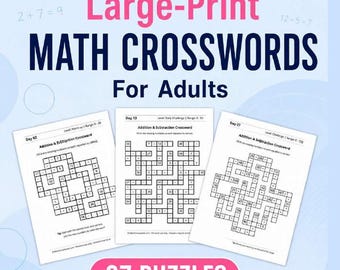 大人向け数学クロスワードパズル、30日間分の大判パズルブック、印刷可能なPDF