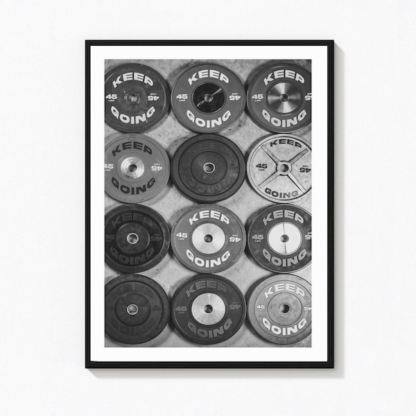 Free Weights Muscle Keep Going Quote Poster, Motivational Body Building  Print, Vintage Fine Art Fitness Photography, Workout Gym Wall Art