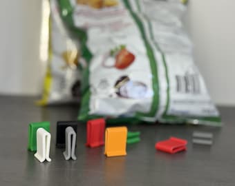 Juego de 5 pinzas para bolsas impresas en 3D, pinzas duraderas de PLA para almacenar alimentos, pinzas de colores para patatas fritas, organizador de cocina, pinzas para sellar envases de alimentos.