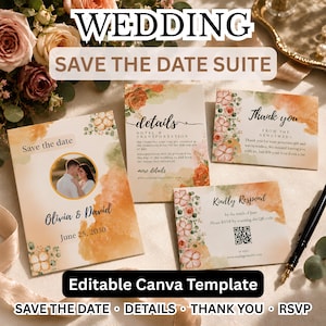 Terracotta Boho Wedding Invitation Suite | Watercolor Floral Save the Date | Editable Canva Wedding Bundle | Instant Download
