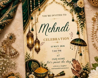 Editable Mehndi Invitation Template | Floral Henna Party Evite (Canva Download)