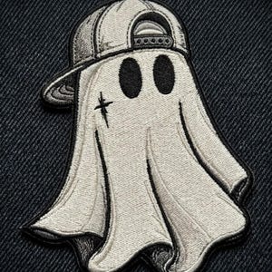 Streetwear Ghost with Cap Embroidered Patch Cool Skater Ghost Iron On Y2K Sad Boy Aesthetic Back Patch for Denim Jackets and Hoodies VA1702
