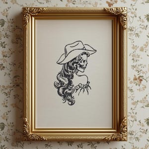 Western Skeleton Art | Skeleton Cowgirl Printable Wall Art | Romantic Skeletons Retro Cowgirl Art | Goth Cowgirl Art Print |