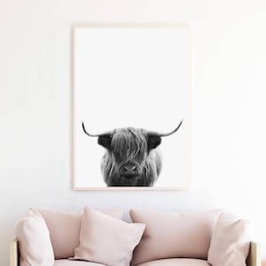 Highland Cow Printable Art, Highland Cow Art Print Download, Highland Cow Poster, Highland Cow Picture, Southwestern Nursery Decor, hcpbw