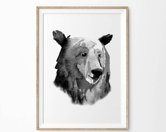Bear Print | Printable Art | Woodland Decor | Black and White Bear Wall Art | Instant Downloadable Wilderness Bear Nursery Art Print Poster