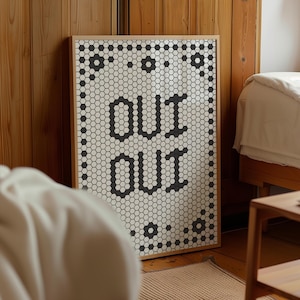 Oui Oui Print Printable, Bistro Tile Letter Wall Art, Mosaic Tile Typography Poster, Clever Bathroom Sign, , Funny Toilet Sign Download
