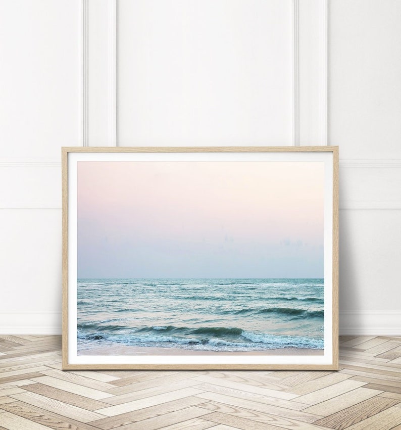Ocean Print, Ocean Art, Beach Decor, Ocean Photography, Ocean Printable Download, Coastal Art Print, Ocean Photo, Pastel Art Pink image 2