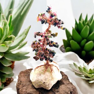 Tourmaline Wire Pine Tree on Herkimer Diamond base| handmade| OOAK | tree art | wire tree art | wire bonsai tree| wire tree sculpture