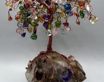 Handcrafted Watermelon Tourmaline Wire Tree on Herkimer Diamond Base