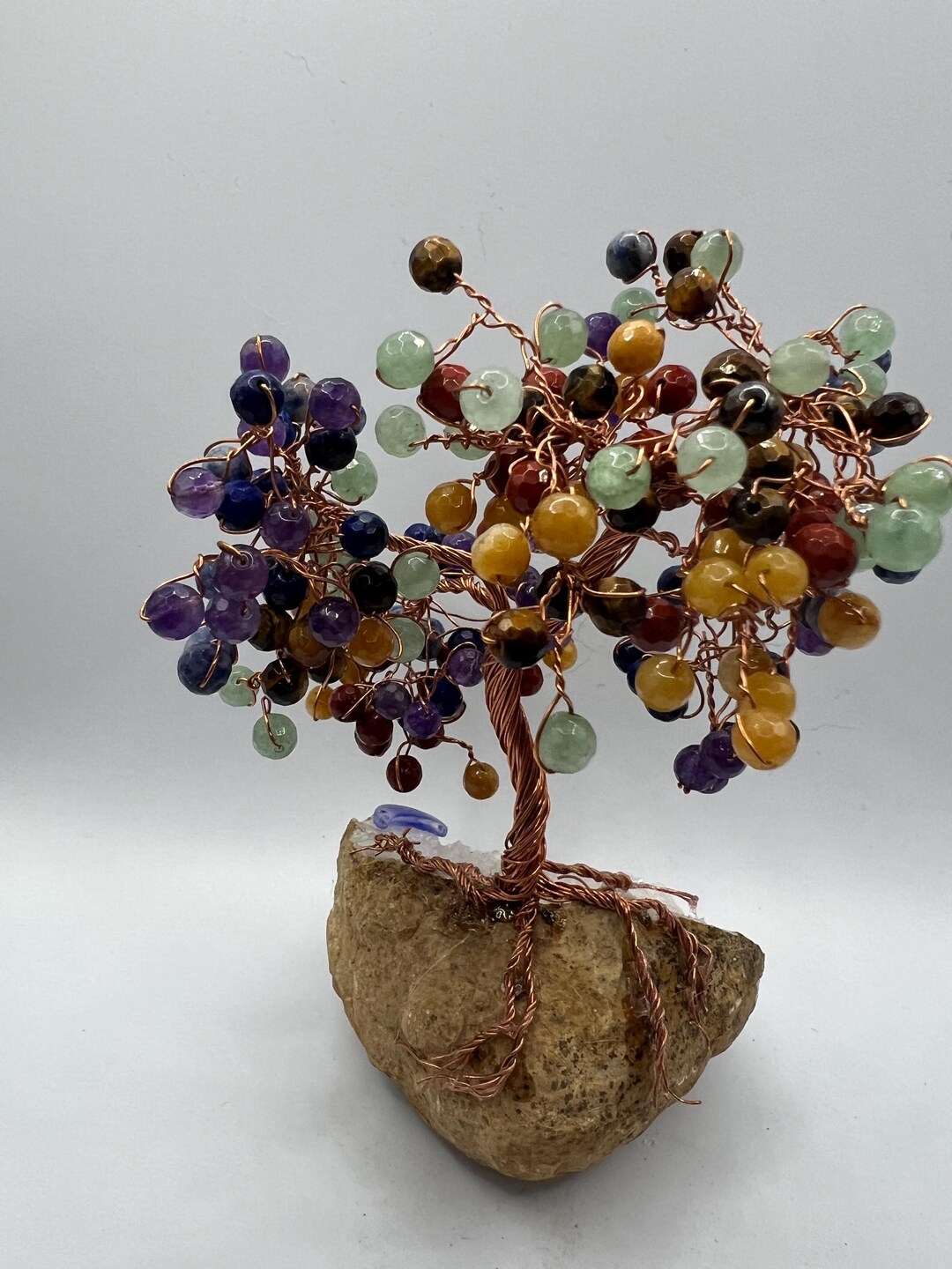Rainbow Chakra Wire Tree on Agate Quartz Cluster Base| Wire Crystal ...