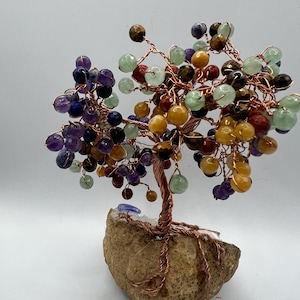 Rainbow Chakra Wire Tree on  Agate Quartz cluster base| wire crystal tree | wire sculpture | | tree art | handmade wire tree | ooak tree