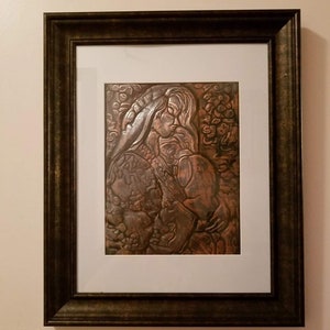 The Bond, Mother and child Copper tooling artwork|copper art| copper tooling| embossing| metal art| ooak| framed art| one of a kind art