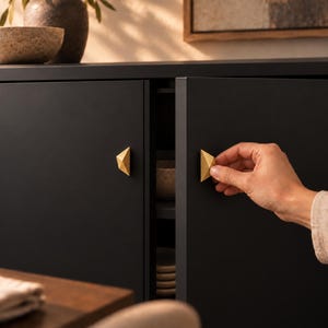 Geometric Cabinet Knobs, Satin Gold Faceted Drawer Pulls, Single or Mirrored Sets
