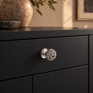 Silver-Tone Filigree Cabinet Knob, Openwork Drawer Pull for Dresser and Vanity