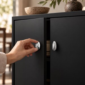 Chrome Plated Brass Cabinet Knobs, Sculptural Pebble Drawer Pulls in Two Shapes