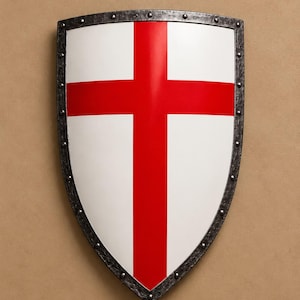 Medieval Knights Templar Shield, Handcrafted Crusader Heater Shield, Saint George Cross Armor Decor, Cosplay LARP Wall Hanging Shield