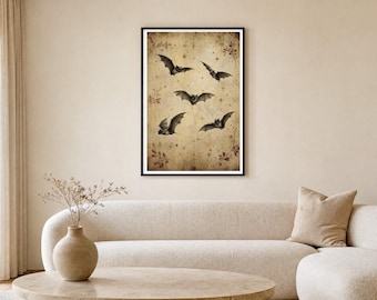 Halloween Wall Art, Vintage Gothic Decor, Bat Constellation Print, Moody Autumn Halloween, Instant Digital Download