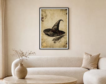 Gothic Apothecary Wall Art, The Hat Print, Vintage Halloween Decor, Witchy Dark Academia, Digital Download