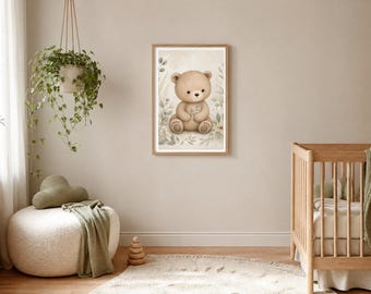 Boho Baby Bear – grafika do pokoju dziecięcego | Neutralna leśna dekoracja ścienna do pokoju dziecięcego | Dekoracja pokoju dziecięcego w neutralnym stylu