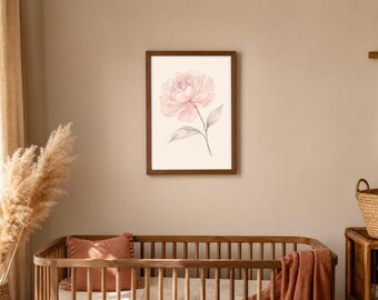Quadro para quarto de bebê rosa claro, peônias em tons de rosa, arte de parede para imprimir para menina, decoração de quarto de bebê em rosa suave, download digital.