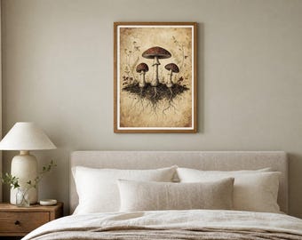 Gothic Apothecary Wall Art, Toadstools Print, Vintage Halloween Decor, Witchy Dark Academia, Digital Download