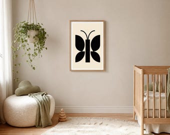 Grafika dla niemowląt o wysokim kontraście do druku, czarno-biały motyl Montessori, sensoryczna sztuka ścienna dla noworodków, czarno-biała cyfrowa grafika do pobrania