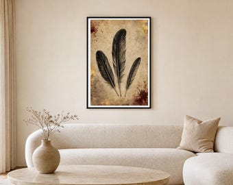 Halloween Wall Art, Crow Feathers Print, Vintage Gothic Decor, Moody Autumn Halloween, Instant Digital Download
