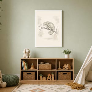 Safari Nursery Decor, Baby Chameleon Print, Sage Green Wall Art, Gender Neutral Animal Art, Kids Room Digital Download image 3