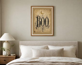 Halloween Wall Art, Boo Print, Vintage Gothic Decor, Moody Autumn Halloween, Instant Digital Download