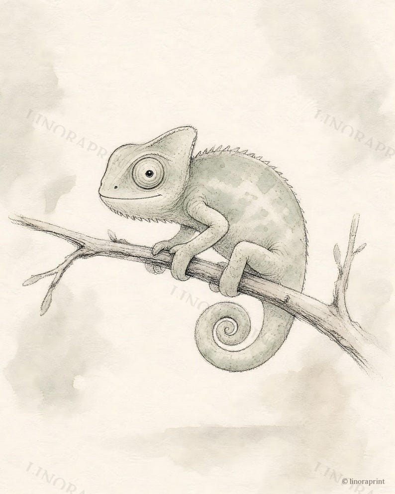 Safari Nursery Decor, Baby Chameleon Print, Sage Green Wall Art, Gender Neutral Animal Art, Kids Room Digital Download image 2