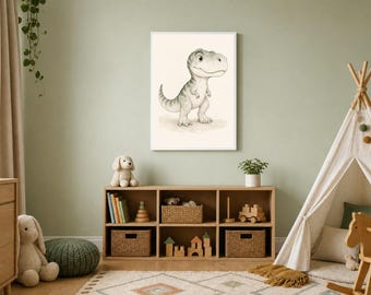 Zielony nadruk z dinozaurem, grafika ścienna do pokoju dziecięcego z motywem dinozaura, dekoracja pokoju dziecięcego z dinozaurami, pobieranie cyfrowe