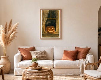 Lantern Glow Print, Vintage Halloween Postcard, Autumn Decor (Digital Download)