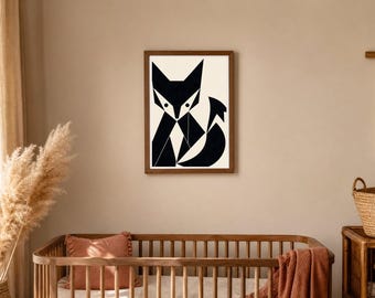 High Contrast Baby Art Printable, Black and White Fox Nursery Print, Montessori Newborn Sensory Wall Art, B&W Digital Download